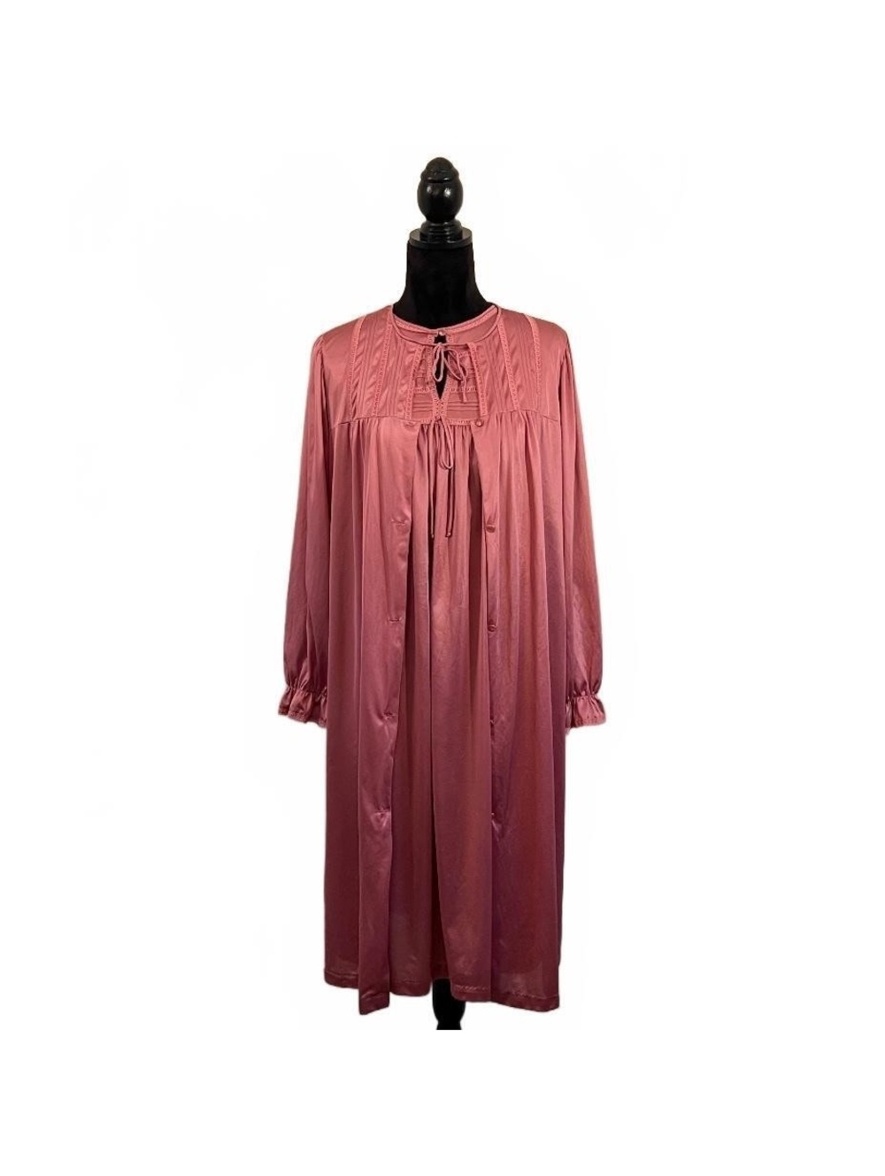 Vintage 70’s Dixie Belle Rose Pink Lace Nightgown Robe Two-Piece Set